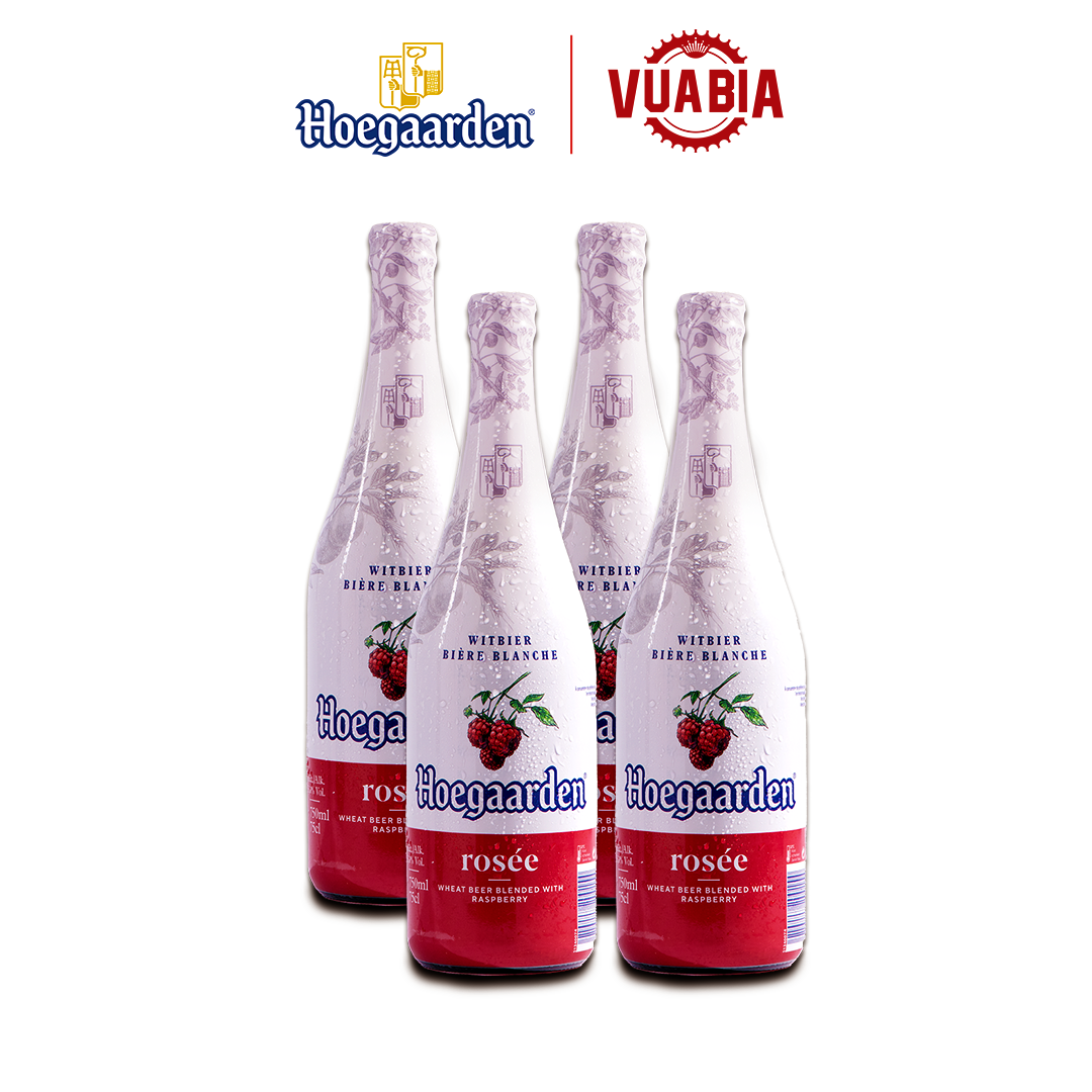 Hoegaarden Rosee Bỉ Combo 4 Chai - Bia Lúa Mỳ Dành Cho Phụ Nữ - Phiên bản chai 650ml [Quà Tặng Không Bán]