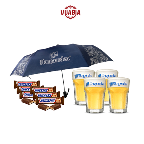 Combo 4 Ly Hoegaarden 250ml + Dù Hoegaarden Cao Cấp + 2 Túi Kẹo Socola Snickers - QUÀ TẶNG KHÔNG BÁN