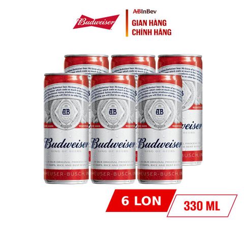 Lốc 6 Lon Bia Budweiser Chính Hãng (330ml/lon) - Quà Tặng đổi điểm