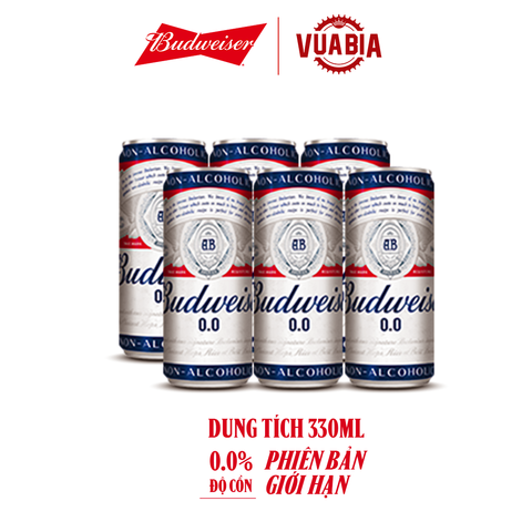 Bia Budweiser Sleek Can Lốc 6 Lon 330ml - Độ Cồn 0.0% - QUÀ TẶNG KHÔNG BÁN