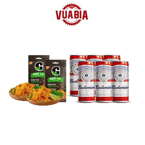 Combo Bia Budweiser Sleek Can Lốc 6 Lon 330ml [Date 4/2024] + 02 Khô Gà Lá Chanh 22G - Quà Tặng Không Bán