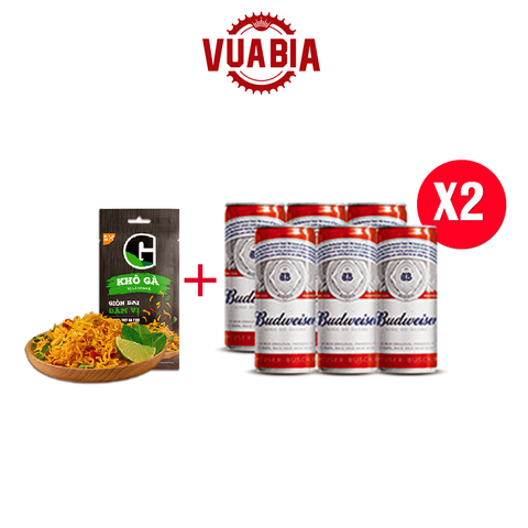 Combo Bia Budweiser Sleek Can Lốc 6 Lon 330ml [Date 11/2023] + Khô Gà Lá Chanh 22G - Quà Tặng Không Bán