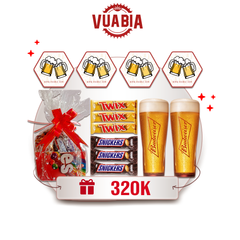 Túi Kẹo Socola và 2 Ly Thủy Tinh Budweiser 330ml và 4 Lót Ly Vua Bia - Quà Tặng Đổi Điểm