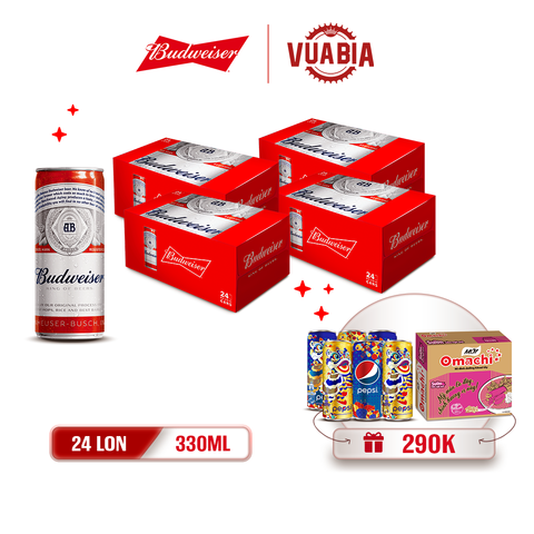 [FREESHIP] Bia Budweiser Combo 4 Thùng 24 Lon 330ml - Tặng Thùng Mì Omachi + Lốc Pepsi Tết