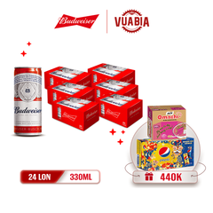 [FREESHIP] Bia Budweiser Combo 6 Thùng 24 Lon 330ml - Tặng Thùng Mì Omachi + Thùng Pepsi Tết