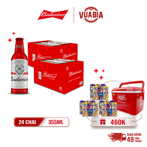 [FREESHIP ] Bia Budweiser Combo 2 Thùng 24 Chai Aluminum 355ml - Tặng Thùng Đá Budweiser + 3 Lốc Pepsi Tết 320ml