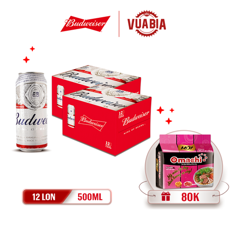 [FREESHIP] Bia Budweiser Combo 2 Thùng 12 Lon 500ml - Tặng Lốc Mì Omachi Vị Sườn