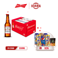 [FREESHIP] Bia Budweiser Thùng 24 Chai 330ml - Tặng 1 Lốc 6 Lon Pepsi Tết + 1 Gói Snack Da Cá [Chỉ Bán Tại HCM]