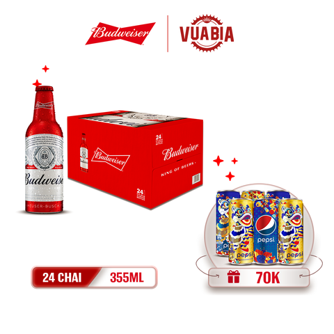 [FREESHIP] Bia Budweiser Thùng 24 Chai Aluminum 355ml - Tặng Lốc 6 Lon Pepsi Tết