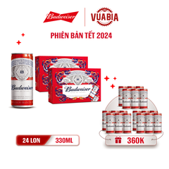 [FREESHIP] Bia Budweiser Combo 2 Thùng 24 Lon 330ml - Phiên Bản Tết 2024 - Tặng 3 Lốc 6 Lon Budweiser 330ml Date [04/2024] [HCM, HN]