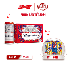 [FREESHIP] Bia Budweiser Thùng 24 Lon 330ml - Phiên Bản Tết 2024 - Tặng Lốc 6 Lon Pepsi Tết