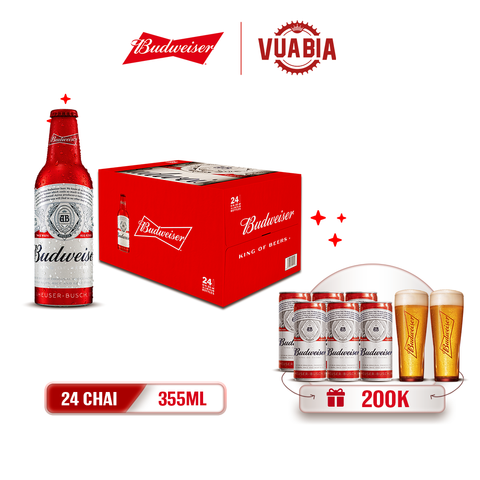 [FREESHIP] Bia Budweiser Thùng 24 Chai Aluminum 355ml - Rinh Quà Giới Hạn [Hà Nội]