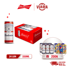 [FREESHIP] Bia Budweiser Sleek Can Thùng 24 Lon 330ml - Tặng Lốc 6 Lon Pepsi + Lốc 6 Lon Budweiser 0.0