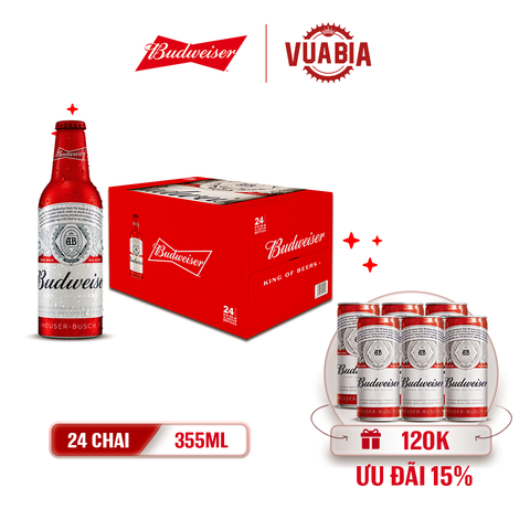 [FREESHIP + FS 15%] Bia Budweiser Thùng 24 Chai Nhôm 355ml