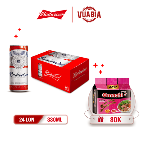 [FREESHIP] Bia Budweiser Sleek Can Thùng 24 Lon 330ml - Tặng Lốc Mì Gói