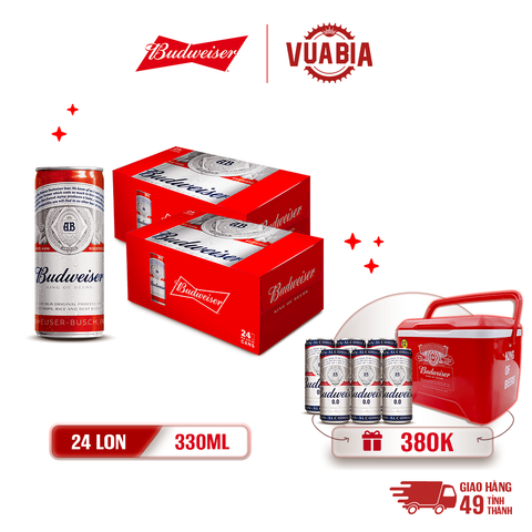 [FREESHIP] Bia Budweiser Combo 2 Thùng 24 Lon 330ml - Tặng 1 Thùng Đá Budweiser 12L + Lốc 6 Lon Budweiser 0.0%