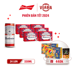 [FREESHIP] Bia Budweiser Combo 6 Thùng 24 Lon 330ml - Phiên Bản Tết 2024 - Tặng 2 Thùng Pepsi Tết +  Gói Da Cá