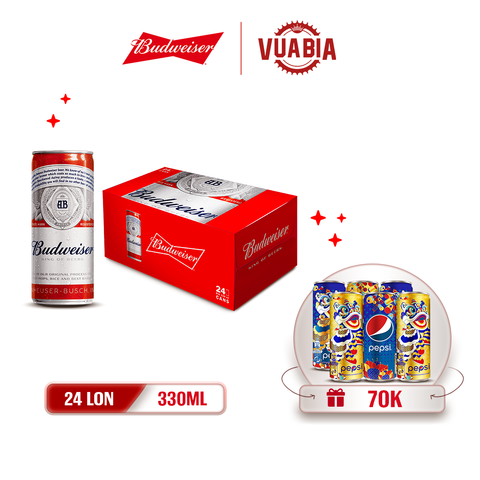 [FREESHIP] Bia Budweiser Sleek Can Thùng 24 Lon 330ml - Tặng Lốc 6 Lon Pepsi Tết 320ml