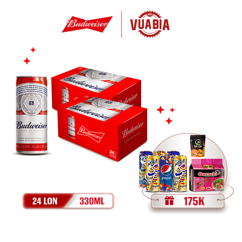 [FREESHIP] Bia Budweiser Combo 2 Thùng 24 Lon 330ml - Tặng Lốc Pepsi, Lốc Mì Omachi, Lốc Snack Da Cá