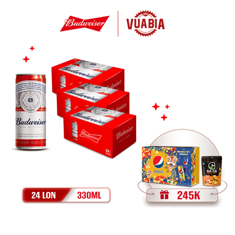 [FREESHIP] Bia Budweiser Combo 3 Thùng 24 Lon 330ml - Tặng 01 Thùng Pepsi 320ml + Gói Snack Da Cá G-Kitchen