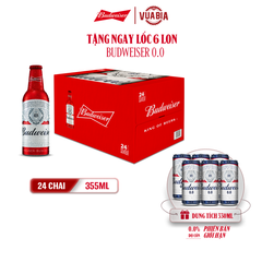 Bia Budweiser Thùng 24 Chai Aluminum 355ml - Tặng Lốc 6 Lon Budweiser 0.0