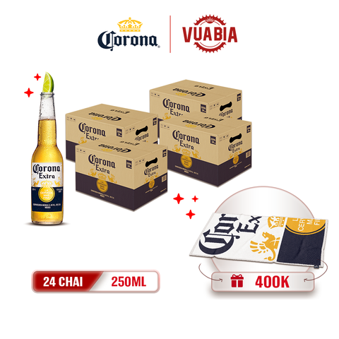 [FREESHIP] Bia Corona Extra Combo 4 Thùng 24 Chai 250ml - Tặng Khăn Corona Cao Cấp