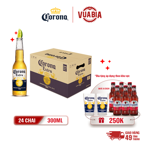 [FREESHIP] Bia Corona Extra Thùng 24 Chai 300ml - Tặng Khui Bia Corona + Lốc 6 Chai Hoegaarden Rosee  [Date 06/2024]