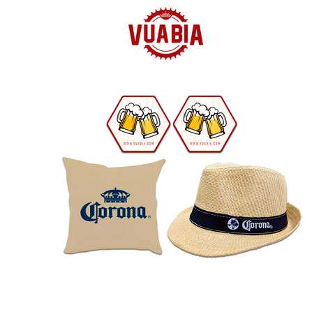 Combo Nón Corona + Gói Corona Cao Cấp + 2 Lót Ly Vua Bia - Quà Tặng Không Bán