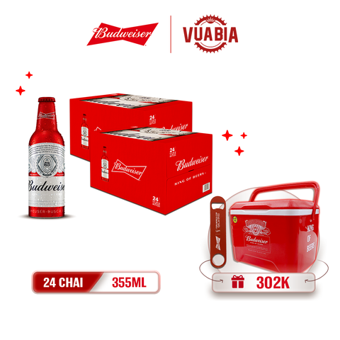 [FREESHIP ] Bia Budweiser Combo 2 Thùng 24 Chai Aluminum 355ml - Tặng Thùng Đá Budweiser + Khui Bia Budweiser