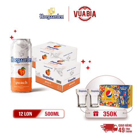 [FREESHIP] Bia Hoegaarden Peach Combo 2 Thùng 12 Lon 500ml - Tặng 1 Thùng Pepsi Tết + 2 ly Hoegaarden 250ml