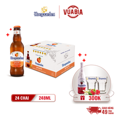 [FREESHIP] Bia Hoegaarden Peach Vị Đào Tinh Tế Thùng 24 Chai 248ml - Tặng 1 Chai Hoegaarden Rosée 650ml + 2 Ly Hoegaarden 250ml