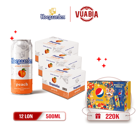 [FREESHIP] Bia Hoegaarden Peach Vị Đào Tinh Tế Combo 3 Thùng 12 Lon 500ml - Tặng 1 Thùng Pepsi Tết