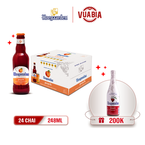 [FREESHIP] Bia Hoegaarden Peach Vị Đào Tinh Tế Thùng 24 Chai 248ml - Tặng 1 Chai Hoegaarden Rosée 650ml