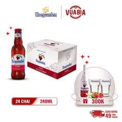 [FREESHIP] Bia Hoegaarden Rosee Thùng 24 Chai 248ml - Tặng 1 Chai Hoegaarden Rosée 650ml + 2 Ly Hoegaarden 250ml