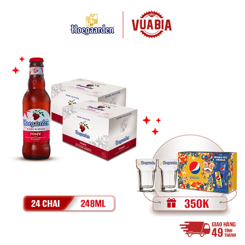 [FREESHIP] Bia Hoegaarden Rosee Combo 2 Thùng 24 Chai 248ml - Tặng 1 Thùng Pepsi Tết + 2 ly Hoegaarden 250ml