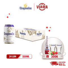 [FREESHIP] Bia Hoegaarden White Thùng 24 Lon 330ml - Tặng 1 Chai Hoegaarden Rosée 650ml + 2 Ly Hoegaarden 250ml