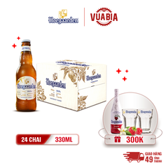 [FREESHIP] Bia Hoegaarden White Thùng 24 Chai 330ml - Tặng 1 Chai Hoegaarden Rosée 650ml + 2 Ly Hoegaarden 250ml