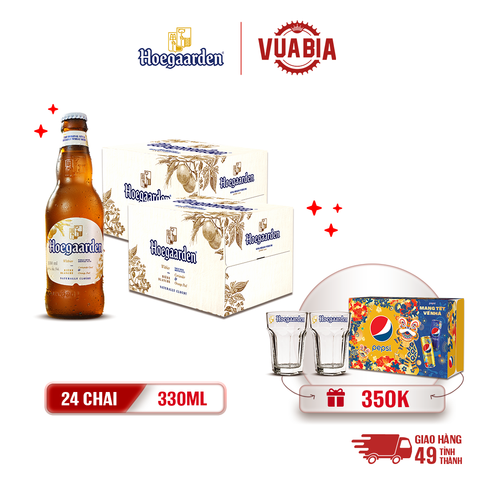 [FREESHIP] Bia Hoegaarden White Combo 2 Thùng 24 Chai 330ml - Tặng 1 Thùng Pepsi Tết + 2 ly Hoegaarden 250ml