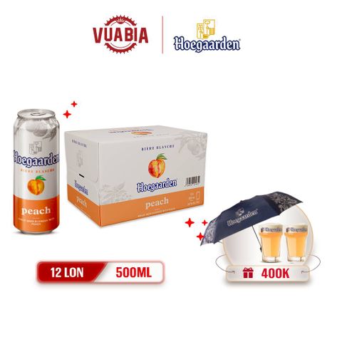 [FREESHIP] Bia Hoegaarden Peach Vị Đào Tinh Tế Thùng 12 Lon 500ml - Tặng Quà giới hạn