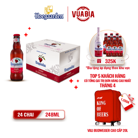 [FREESHIP] Bia Hoegaarden Rosee Thùng 24 Chai 248ml - Tặng 1 Chai Hoegaarden Rosée 650ml + Lốc 6 Bia - Theo Khu Vực