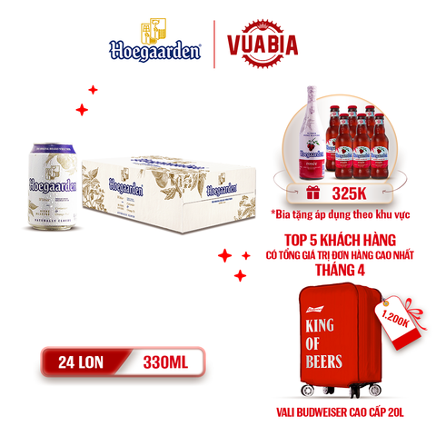 [FREESHIP] Bia Hoegaarden White Thùng 24 Lon 330ml - Tặng 1 Chai Hoegaarden Rosée 650ml + Lốc 6 Bia - Theo Khu Vực