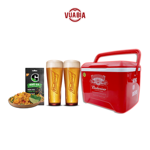 Combo 1 Thùng Đá Budweiser 12L + 2 Ly Thủy Tinh Budweiser 330ml và Khô Gà Lá Chanh G 22g - QUÀ TẶNG KHÔNG BÁN