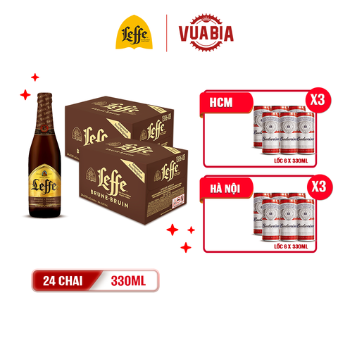 [FREESHIP] Bia Leffe Brune (Leffe Nâu) Combo 2 Thùng 24 Chai 330ml - Bia Thầy Tu Nhập Khẩu - Tặng 3 Lốc 6 [HN]