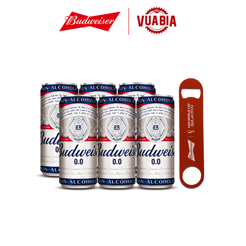 Combo 01 Lốc 6 Lon Budweiser 0.0 + 01 Khui Bia Budweiser - QUÀ TẶNG KHÔNG BÁN