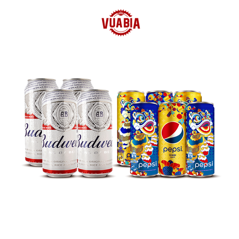 Combo Bia Budweiser Lốc 4 Lon 500ml [Date 2/2024] [ HCM] + Lốc 6 Lon Nước Giải Khát Pepsi 320ml (Màu Sắc Lon Ngẫu Nhiên) - QUÀ TẶNG KHÔNG BÁN