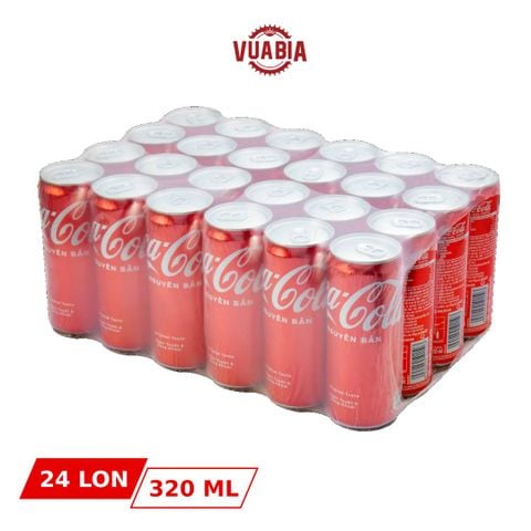 Thùng 24 Lon Nước Giải Khát Coca-Cola vị Nguyên Bản Original Lon 320ml - QUÀ TẶNG KHÔNG BÁN