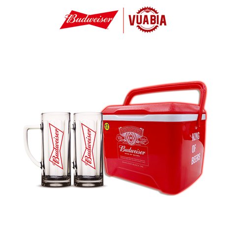 Combo 01 Thùng Đá Budweiser 12L + 02 Ly Budweiser 330ml Có Quai - QUÀ TẶNG KHÔNG BÁN