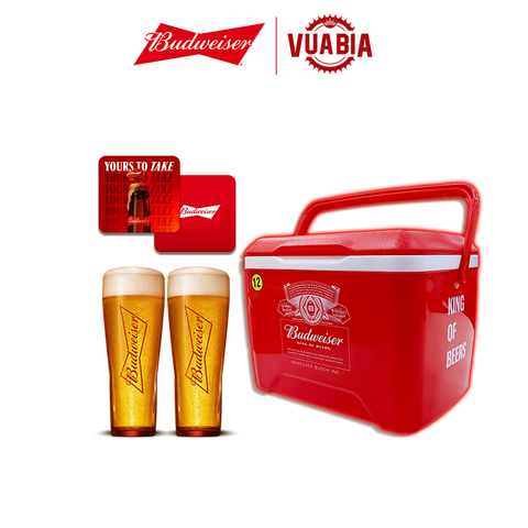 Combo 01 Thùng Đá Budweiser 12L + 02 Ly Budweiser 330ml + 02 Lót Ly Budweiser - QUÀ TẶNG KHÔNG BÁN