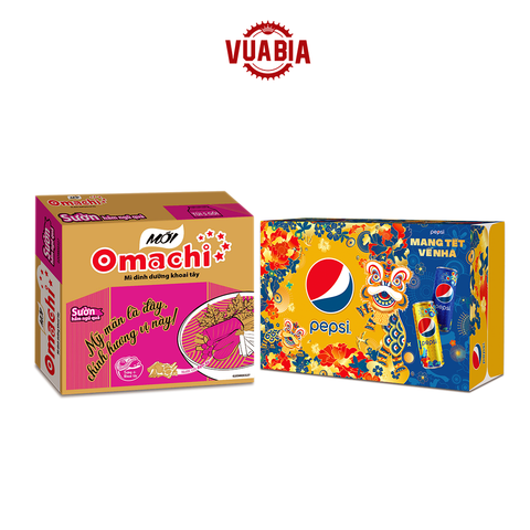 Combo Thùng 30 Gói Mì Khoai Tây Omachi Sườn Hầm Ngũ Quả 80g + Thùng Pepsi 24 Lon Nước Giải Khát 320ml Phiên Bản Tết - QUÀ TẶNG KHÔNG BÁN (HCM & Hà Nội)