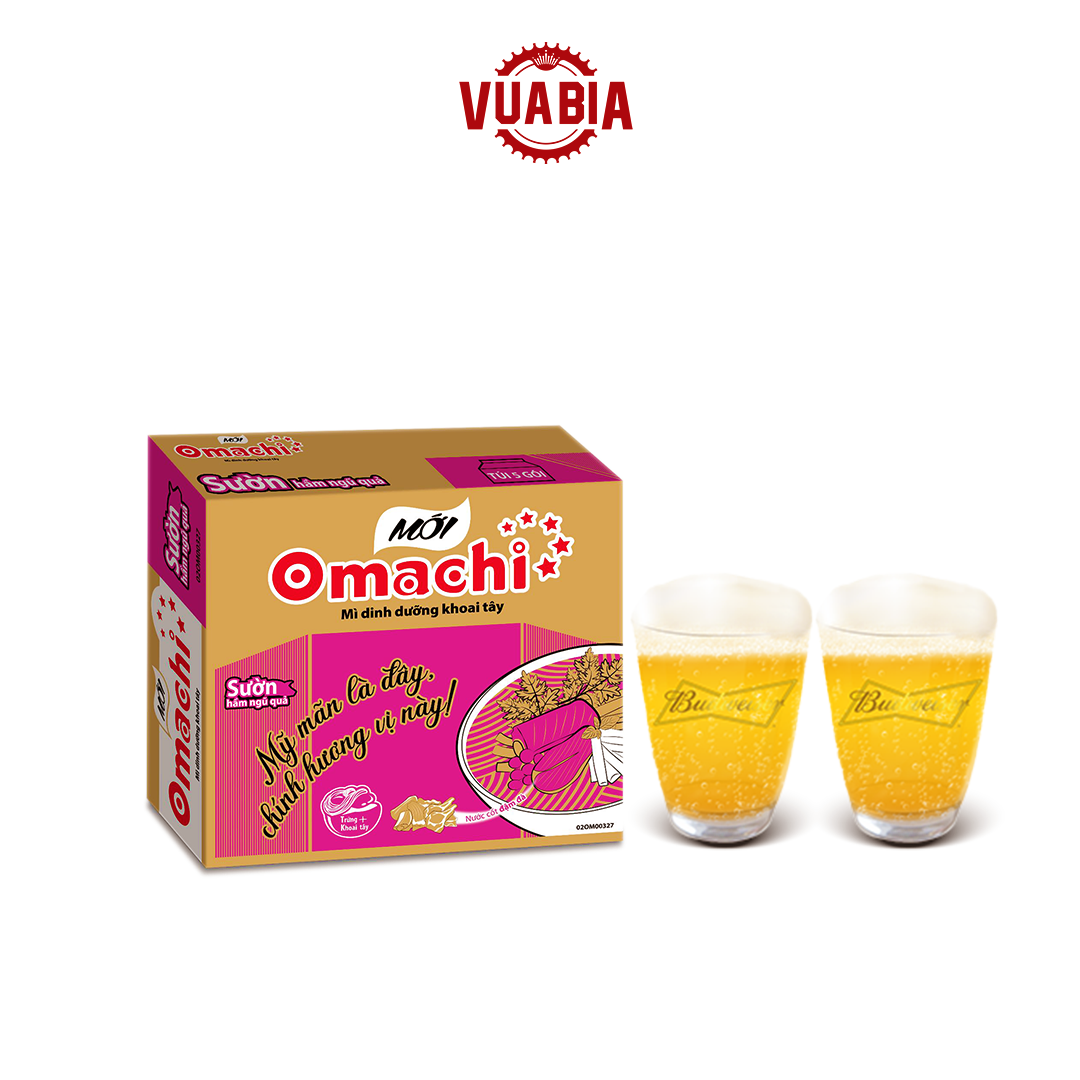 Combo Thùng 30 Gói Mì Khoai Tây Omachi Sườn Hầm Ngũ Quả 80g + 2 Ly Thủy Tinh Budweiser 350ml - QUÀ TẶNG KHÔNG BÁN (HCM & Hà Nội)